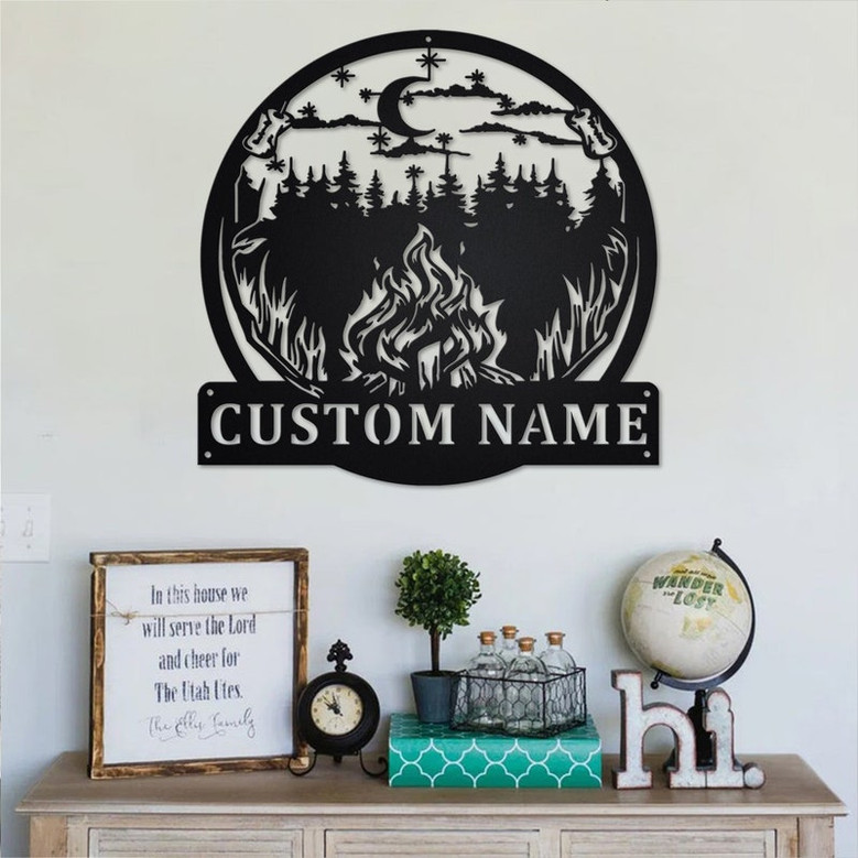 Custom Outdoor Campfire Metal Wall Art, Personalized Campfire Name Sign Decoration For Room, Campfire Home Decor, Custom Campfire, Camping