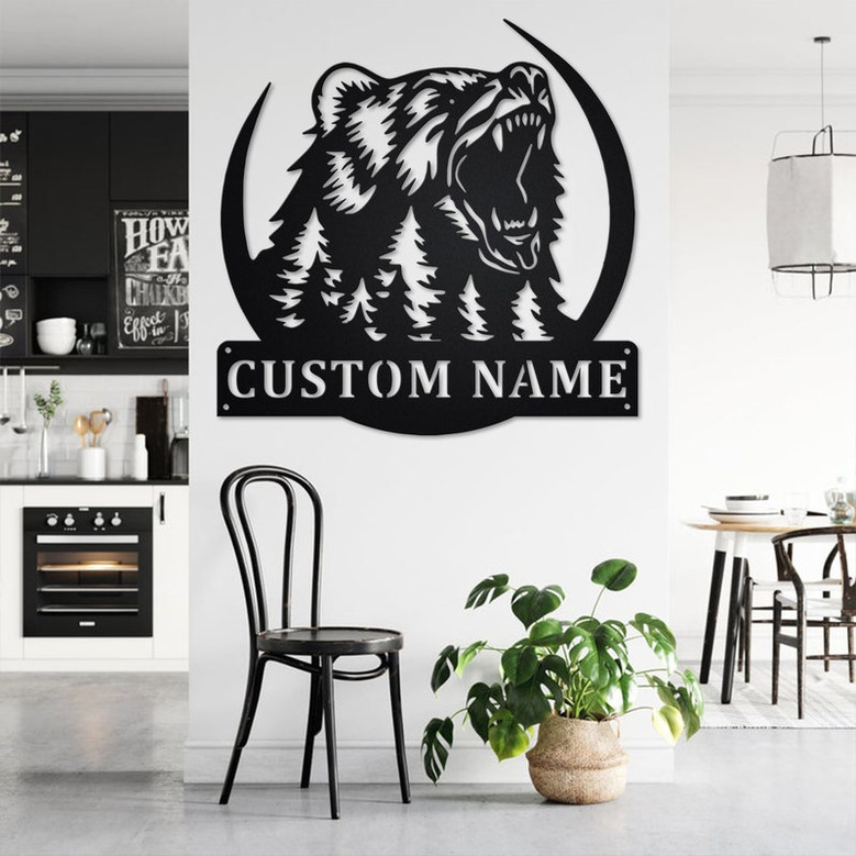 Custom Grizzly Bear Metal Wall Art, Personalized Bear Name Sign Decoration For Room, Bear Home Decor, Custom Bear, Bear Metal Decor, Bear