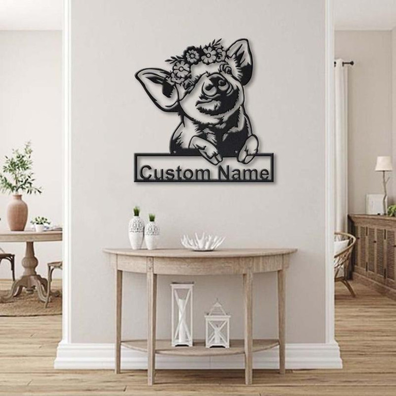 Personalized Floral Piggy Metal Sign Art | Custom Floral Piggy Metal Sign | Animal Funny | Pets Gift | Birthday Gift