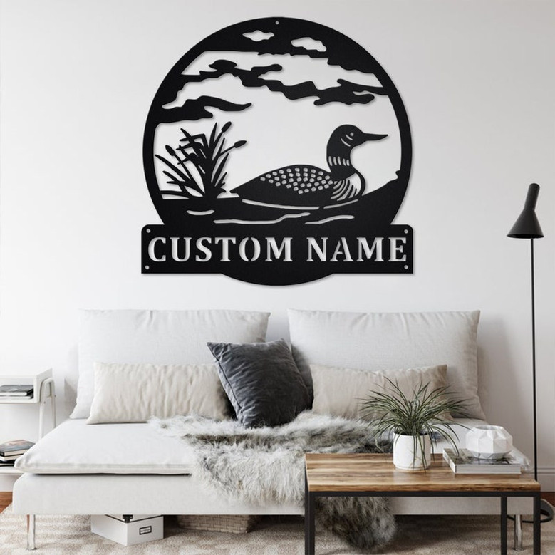 Custom Loon Wildlife Metal Wall Art, Personalized Loon Duck Name Sign Decoration For Room, Loon Duck Home Decor, Custom Loon Wildlife