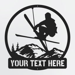 Custom Metal Ski Sign With Epic Jumping Skier, Personalized Ski Decor