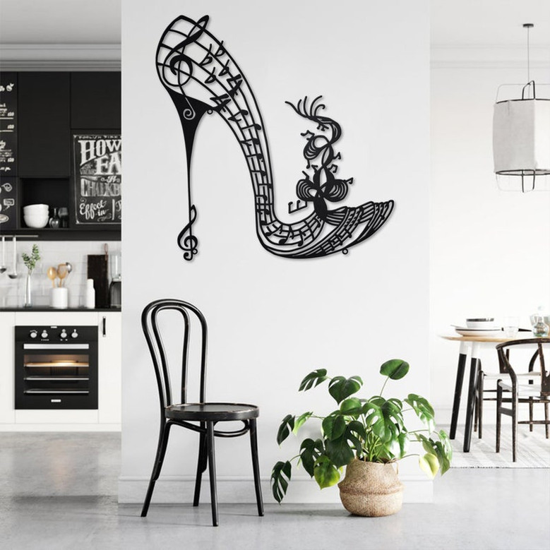 Music High Heel Shoe Metal Wall Art, Music High Heel Shoe Decoration For Room, Music High Heel Shoe Home Decor, Music Classroom Metal Sign
