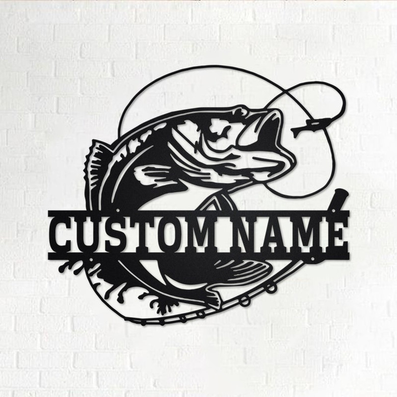 Custom Bass Fishing Metal Wall Art, Personalized Bass Fishing Name Sign Decoration For Room, Bass Fishing Home Decor, Custom Bass Fishing