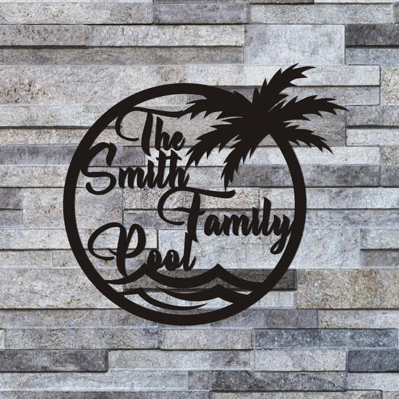 Personalized Family Pool Metal Sign, Pool Palm Tree Metal Sign