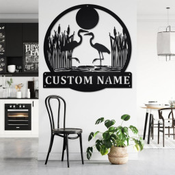 Custom Heron Couple Metal Wall Art, Personalized Heron Name Sign Decoration For Room, Heron Home Decor, Custom Heron, Heron Metal Decor