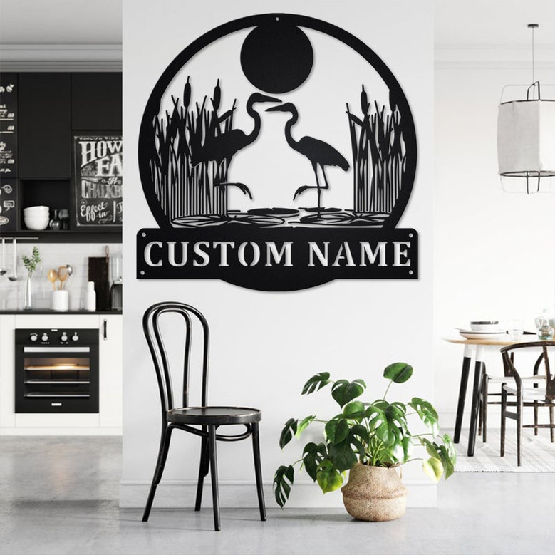 Custom Heron Couple Metal Wall Art, Personalized Heron Name Sign Decoration For Room, Heron Home Decor, Custom Heron, Heron Metal Decor