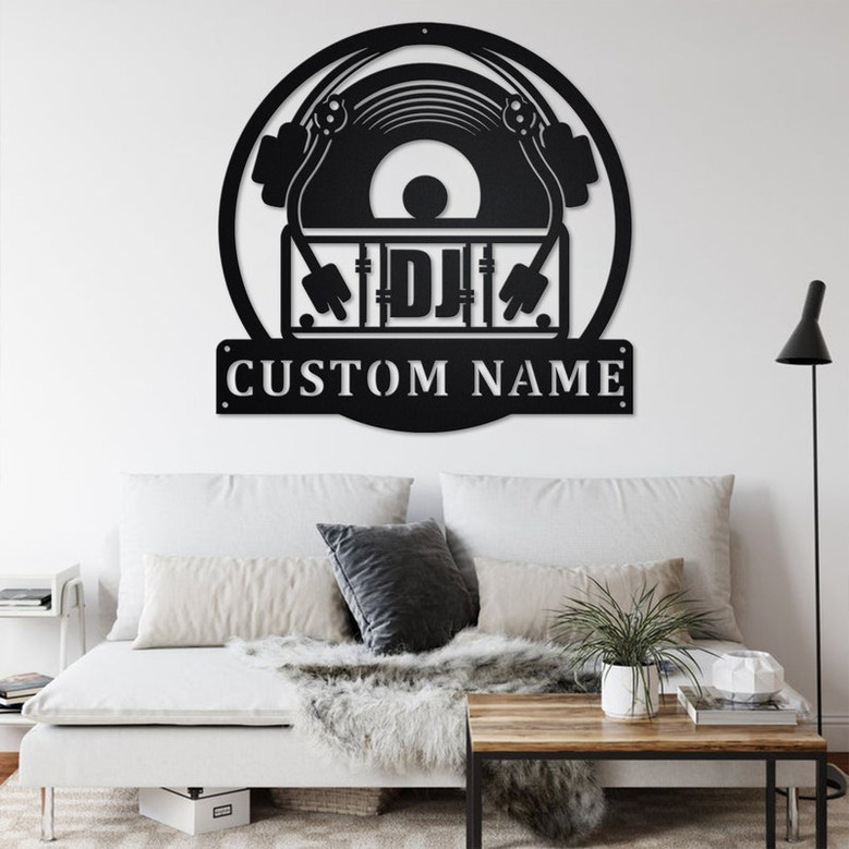 Custom Music Turntable Record Metal Wall Art, Personalized Disc Jockey Name Sign Decoration For Room, DJ Home Decor, Custom Disc Jockey