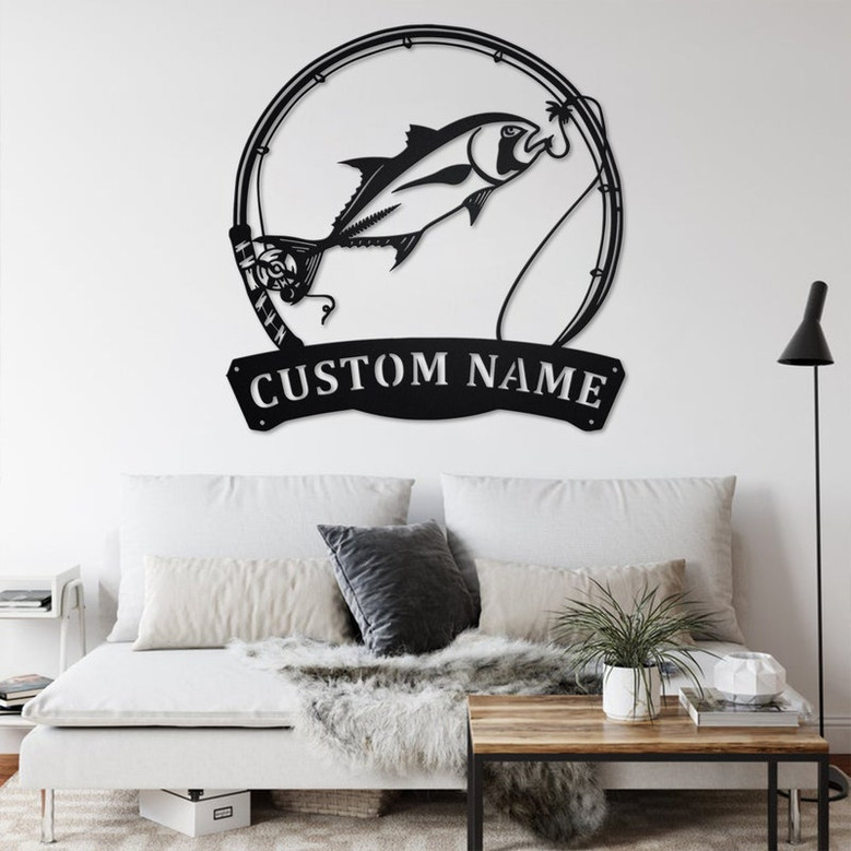 Custom Giant Trevally Fish Metal Wall Art, Personalized Giant Trevally Name Sign Decoration For Room, Fishing Metal Home Decor, Custom Fish