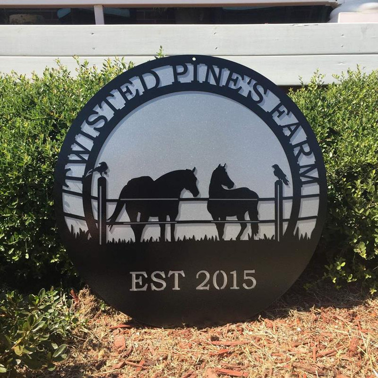 Personalized Horse & Raven Farm Sign Cut Metal Sign Metal Wall Art Metal House Sign