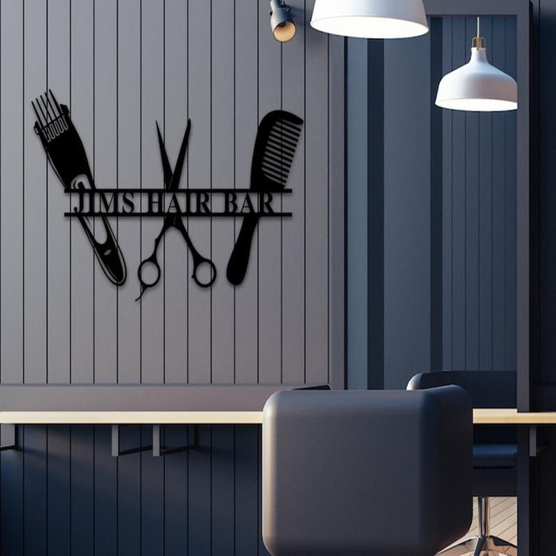 Barber Shop Sign, Personalized Barber Sign, Custom Hairstylist Sign, Metal Hairdresser Barber Name Decor, Personalized Business Name Sign
