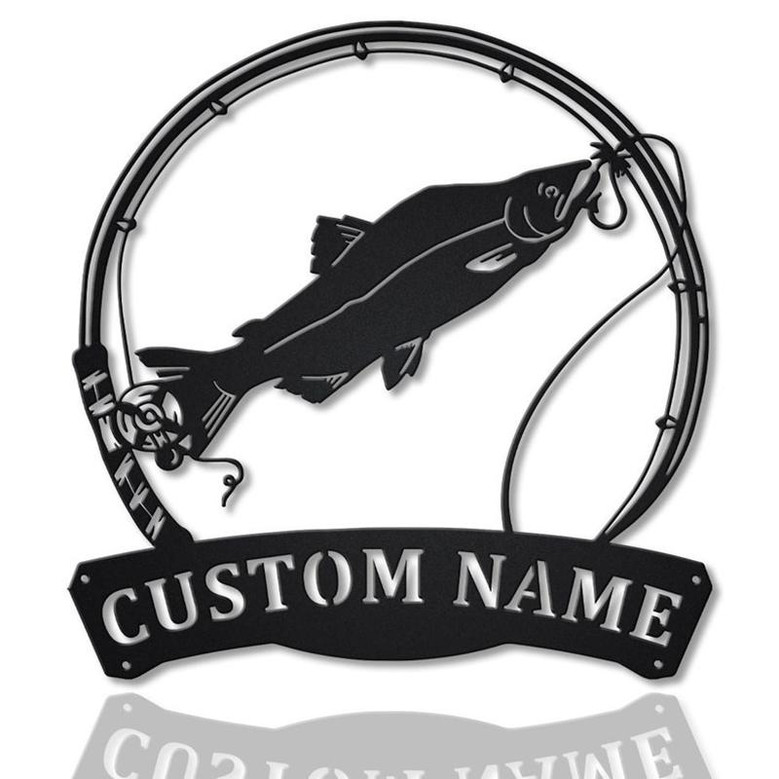 Personalized Humpies Salmon Fishing Fish Pole Metal Sign Art | Custom Salmon Fishing Metal Sign | Fishing Gift | Decor Decoration