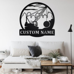 Custom Wrecking Ball Crane Metal Wall Art, Personalized Wrecking Ball Crane Name Sign Decoration For Room, Wrecking Ball Crane Home Decor