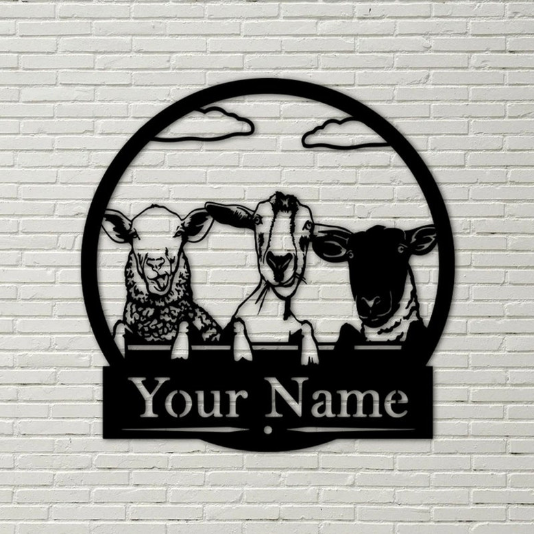 Goat Sheep Custom on a Fence – Metal Goats Sign, farm decor, goats on a fence, goat farm, personalized metal sign