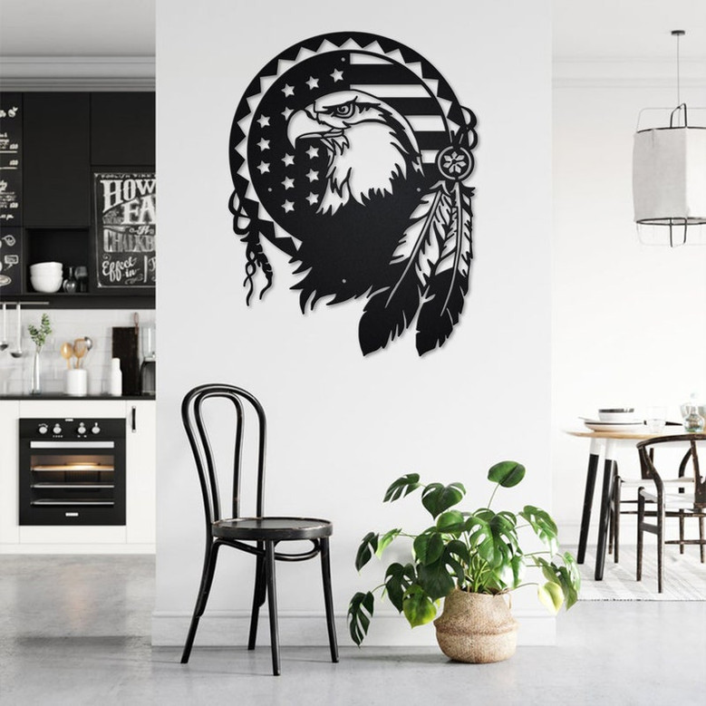 Bald Eagle Metal Wall Art, Bald Eagle Sign Decoration For Room, Bald Eagle Home Decor, Bald Eagle With Flag US, Bald Eagle Lover Gift