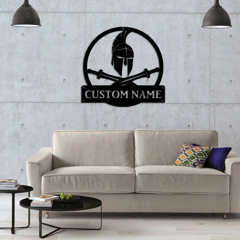 Personalized Spartan Warrior Monogram Metal Sign Art, Custom Spartan Warrior Metal Wall Art, Spartan Antler Decor Housewarming Outdoor