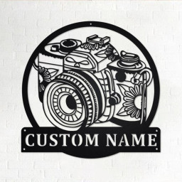 Custom Camera Zentangle Metal Wall Art, Personalized Camera Name Sign Decoration For Room, Camera Metal Home Decor