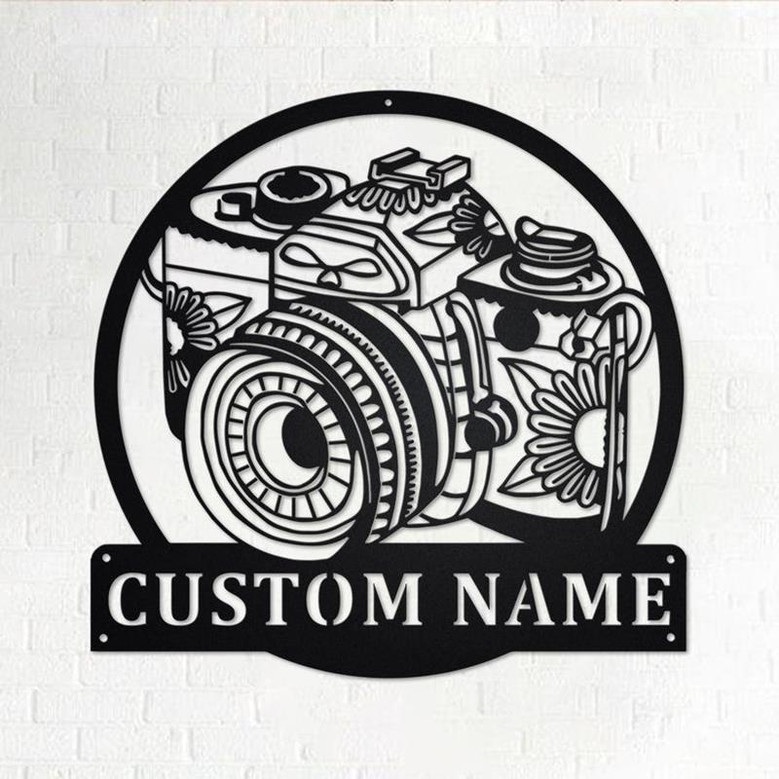 Custom Camera Zentangle Metal Wall Art, Personalized Camera Name Sign Decoration For Room, Camera Metal Home Decor