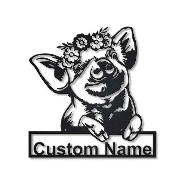 Personalized Floral Piggy Metal Sign Art | Custom Floral Piggy Metal Sign | Animal Funny | Pets Gift | Birthday Gift