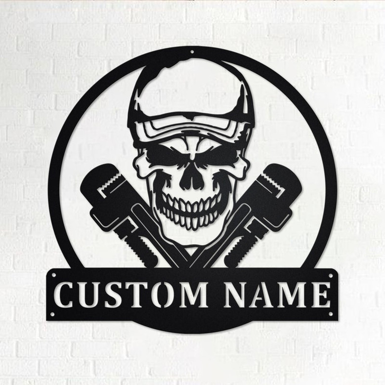 Custom Plumber Skull Metal Wall Art, Personalized Plumber Name Sign Decoration For Room, Plumber Home Decor, Custom Plumber, Plumber Skull