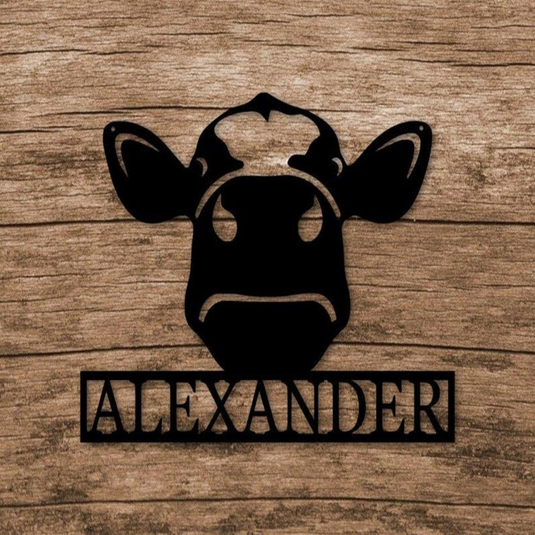 Custom Cow Head Metal Sign Farm Wall Decor