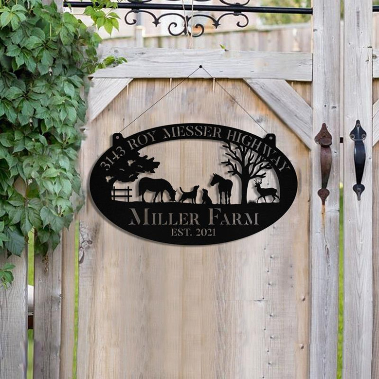 Personalized Metal Farm Sign Horse Dog Deer Monogram Custom Outdoor Farmhouse Ranch Stable Acres Wall Decor Art Gift
