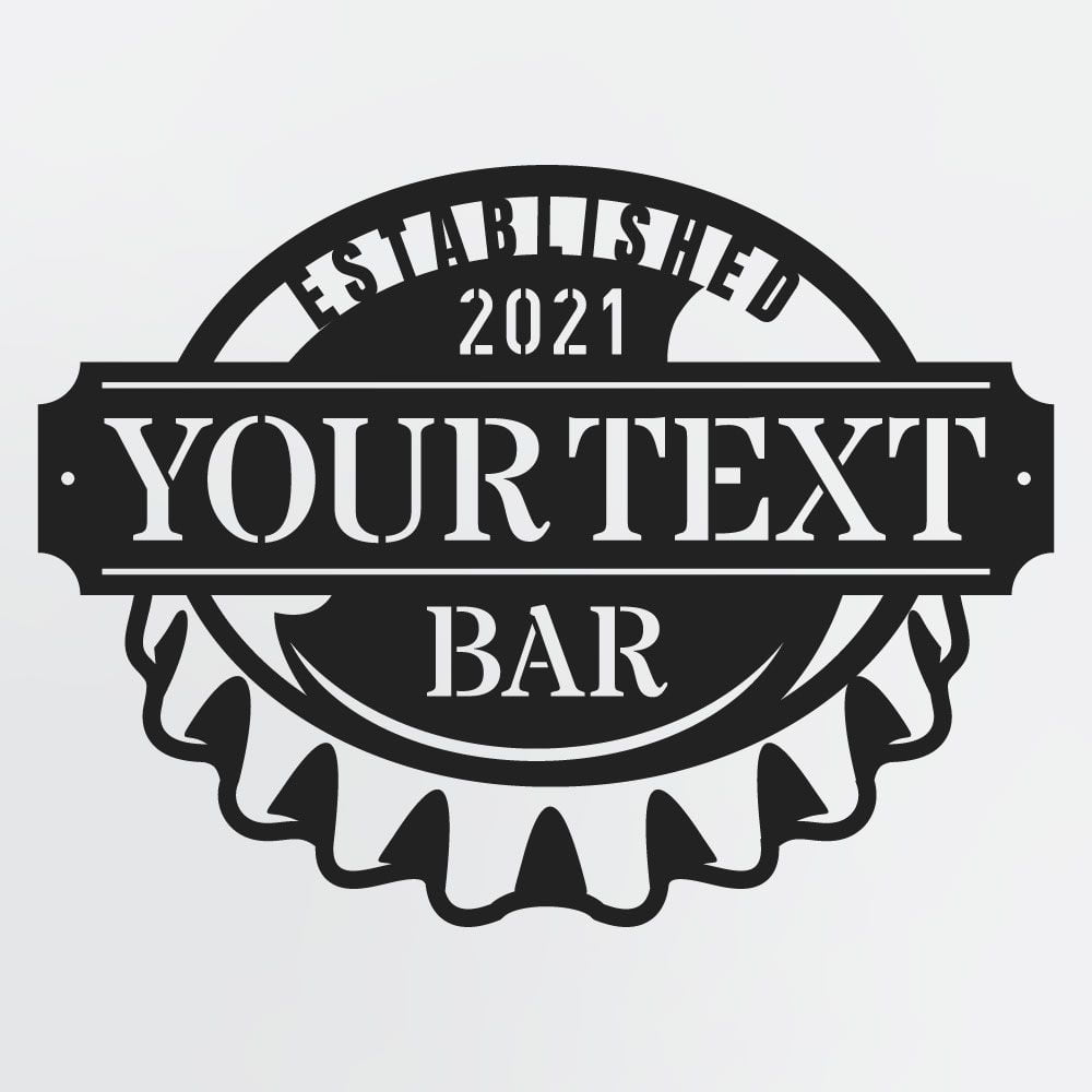 Bottle Cap Metal Wall Decor For Bar With Custom Name, Established Date, Personalized Bar Sign