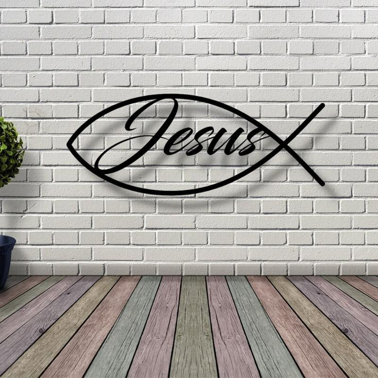 Custom Metal Jesus Sign, Jesus fish Metal Sign, Personalized Couple Gift Sign, Door Hanger, Outdoor Metal Sign, Wedding Gift, Monogram Sign