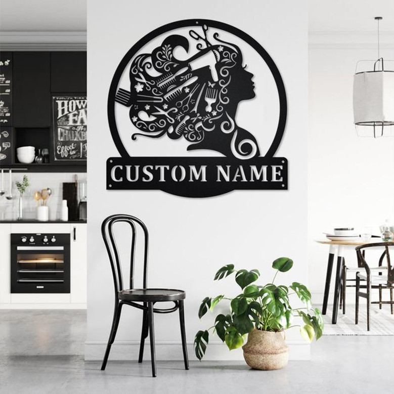 Custom Beauty Salon Girl Hair Metal Wall Art, Personalized Hair Salon Name Sign Decoration For Shop, Hair Salon Shop Decor,Custom Hair Salon