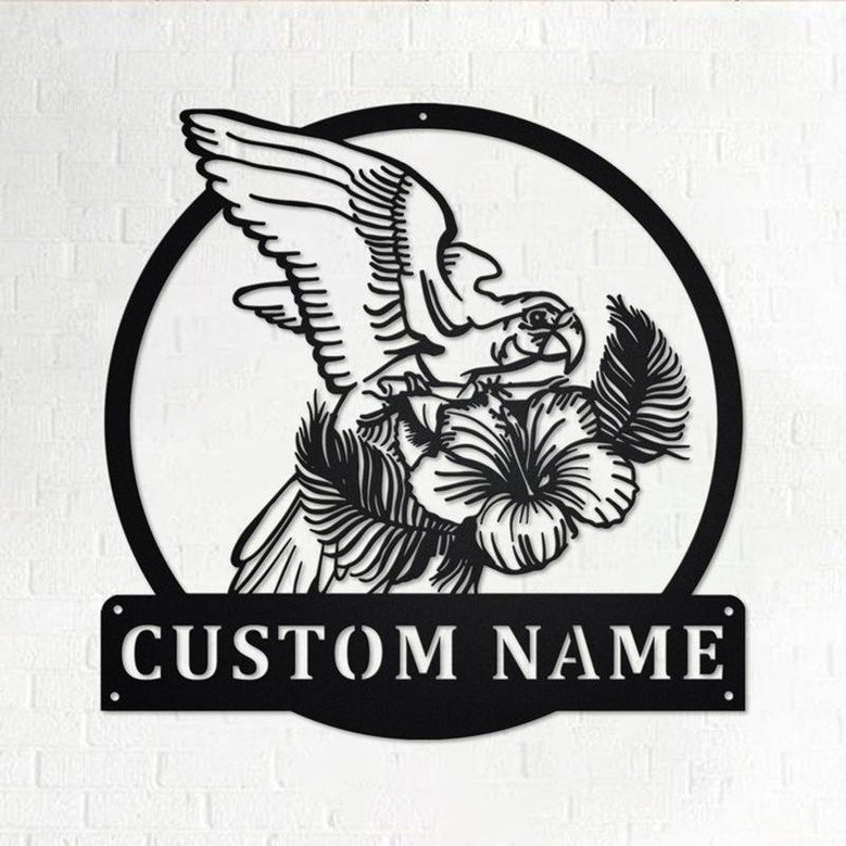 Parrot With Tropical Personalized Metal Sign | Parrot Metal Wall Art | Parrot Metal Wall Decor | Parrot Lover Gift | Parrot Decoration
