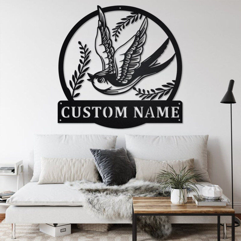 Custom Swallow Bird Metal Wall Art, Personalized Swallow Bird Name Sign Decoration For Room, Swallow Bird Metal Home Decor, Custom Swallow