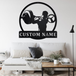 Custom Powerlifting Man Metal Wall Art, Personalized Powerlifting Name Sign Decoration For Room, Powerlifting Metal Home Decor, Powerlifting