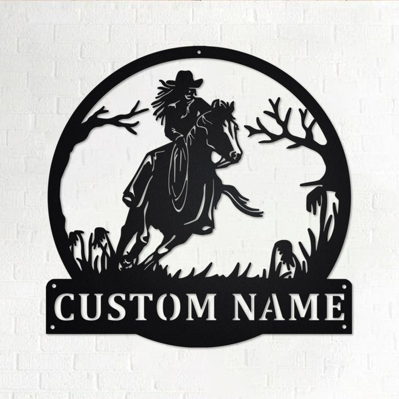 Custom Cowgirl On Horse Metal Wall Art, Personalized Cowgirl Name Sign Decoration For Room, Cowgirl Home Decor, Custom Cowgirl,Cowgirl Horse