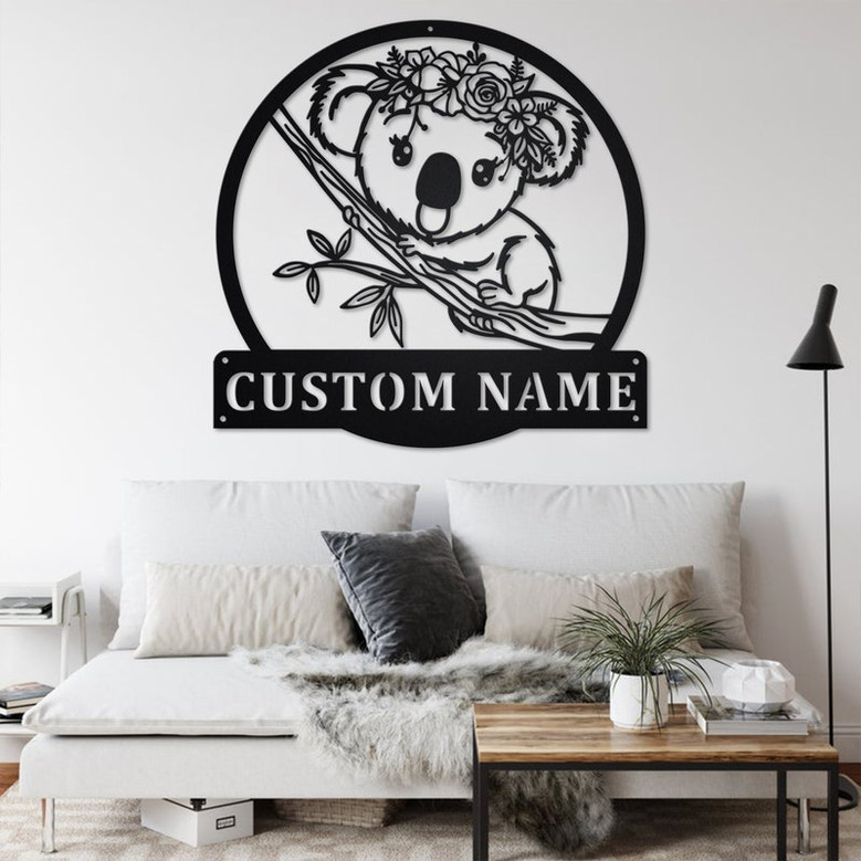 Custom Floral Koala Metal Wall Art, Personalized Koala Name Sign Decoration For Room, Koala Metal Home Decor, Custom Floral Koala, Koala