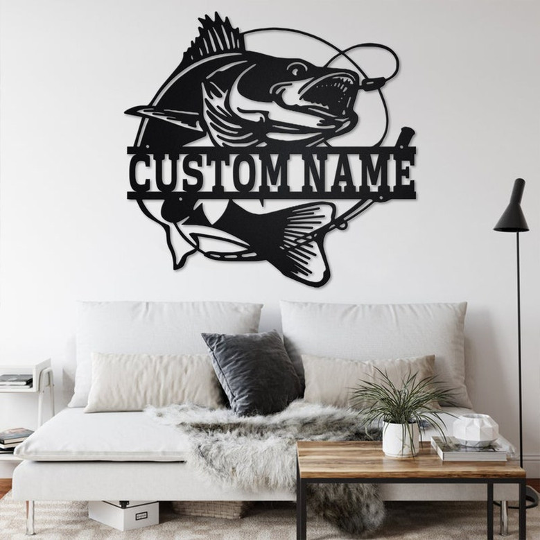 Custom Walleye Fishing Metal Wall Art, Personalized Walleye Fish Name Sign Decoration For Room, Walleye Fish Home Decor, Custom Walleye Fish