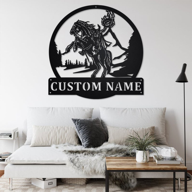 Custom Headless Horseman Metal Wall Art, Personalized Horseman Name Sign Decoration For Room, Horseman Home Decor, Custom Horseman
