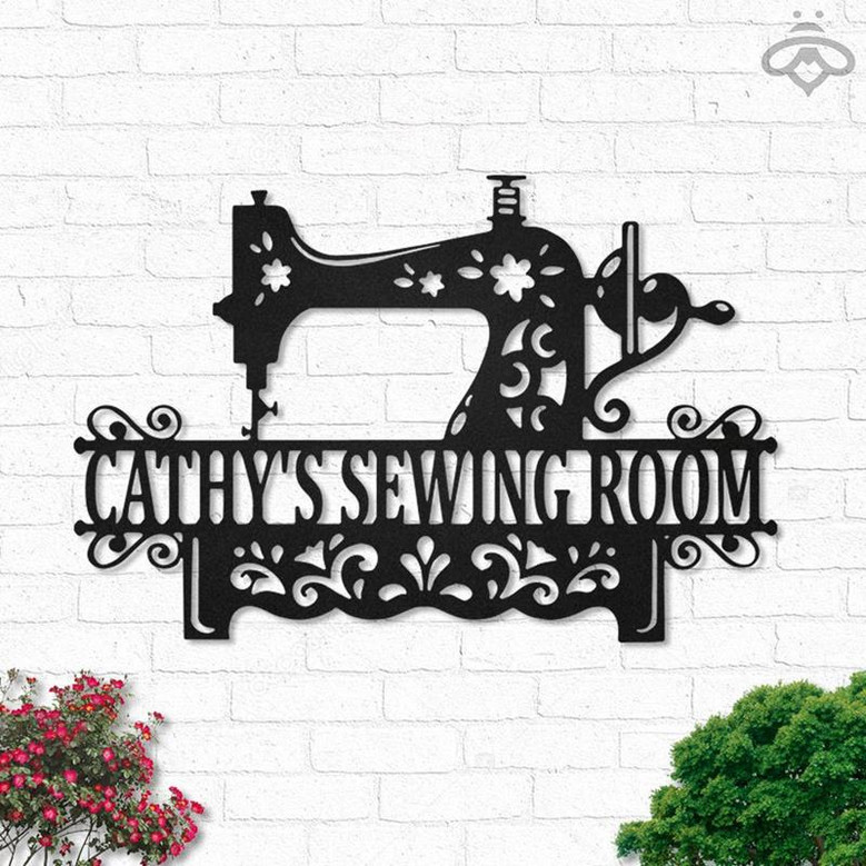Custom Sewing Room Monogram Cut Metal Sign Gift For Mom Wife