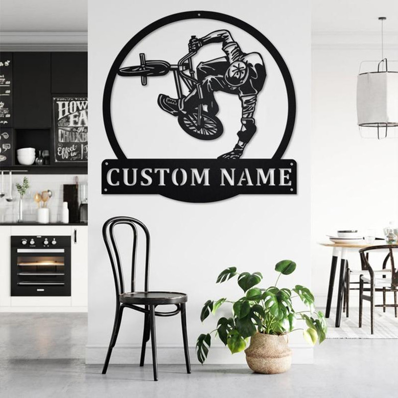 Custom BMX Biker Metal Wall Art, Personalized BMX Biker Name Sign Decoration For Room, BMX Biker Metal Home Decor, Custom Biker