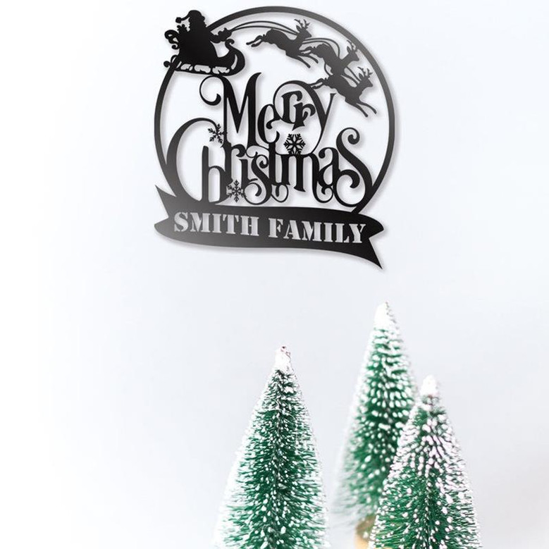Custom Merry Christmas Metal Wall Art, Personalized Family Name Christmas Sign, Front Door Metal Sign Hanging, Family Christmas Gift