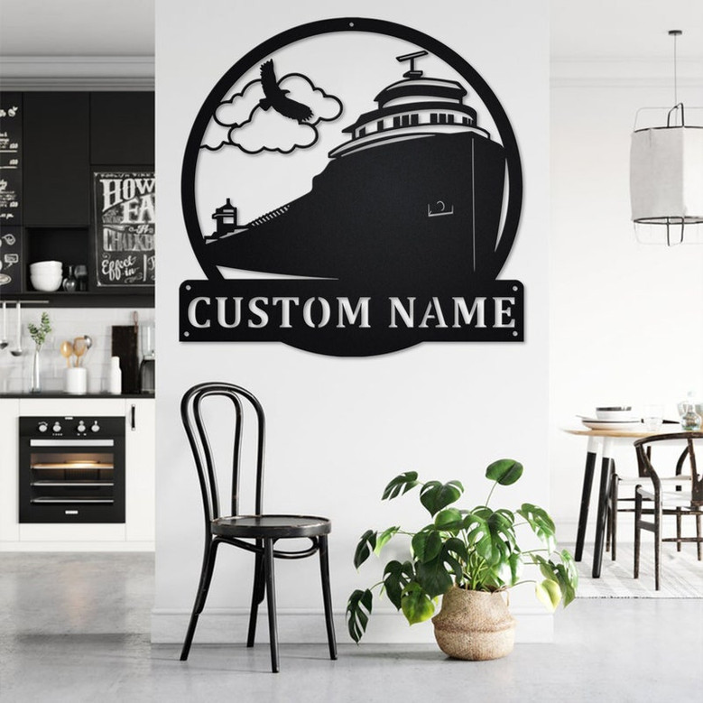 Custom Lake Freighter Ship Metal Wall Art, Personalized Freighter Ship Name Sign Decoration For Room, Lake Freighter Ship Metal Home Decor