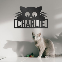 Custom Cat Sign With Cat Name, Personalized Metal Wall Art For Curious Cats