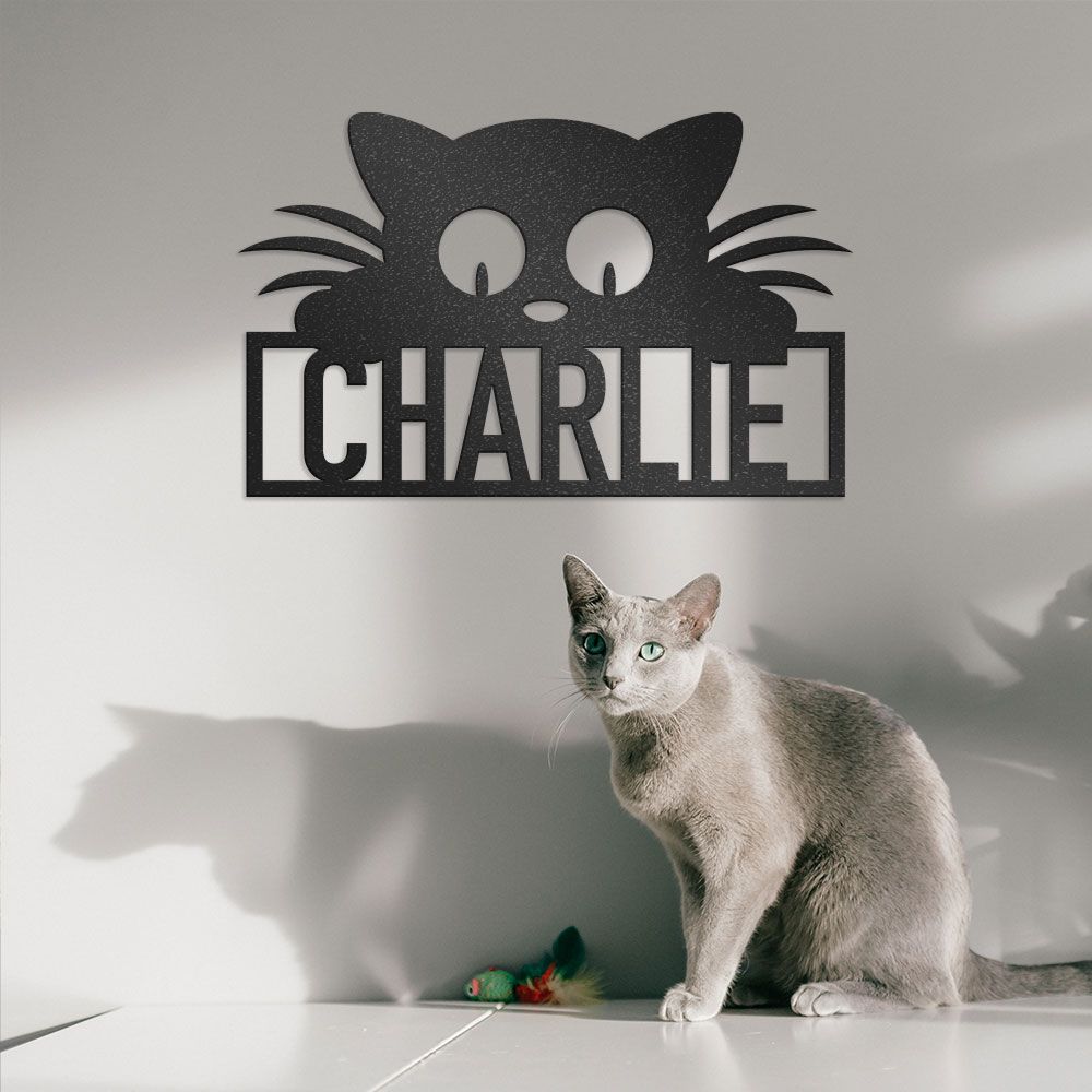 Custom Cat Sign With Cat Name, Personalized Metal Wall Art For Curious Cats