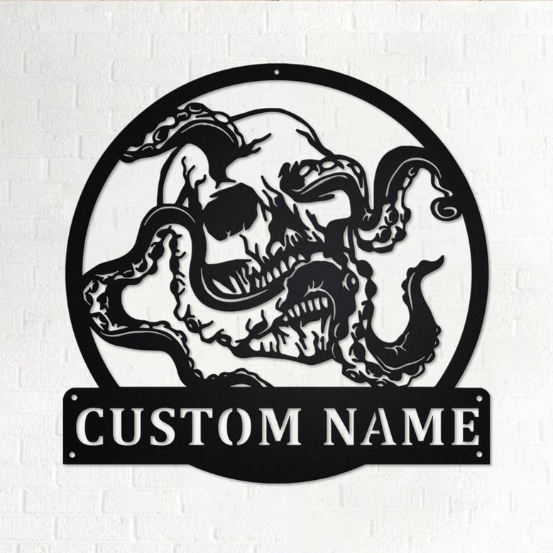 Custom Octopus Skull Metal Wall Art, Personalized Octopus Name Sign Decoration For Room, Octopus Metal Home Decor, Custom Octopus
