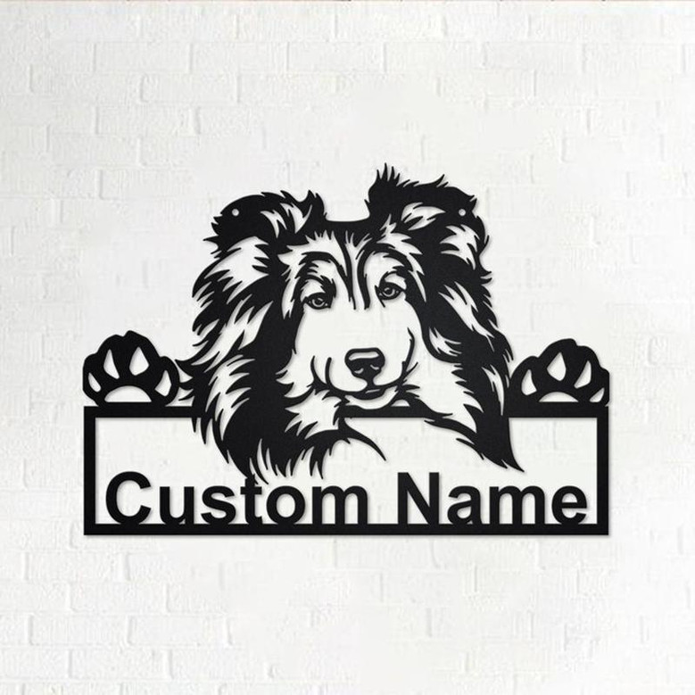 Custom Shetland Sheepdog Dog Metal Wall Art, Personalized Shetland Sheepdog Name Sign Decoration For Room, Shetland Sheepdog Home Decor
