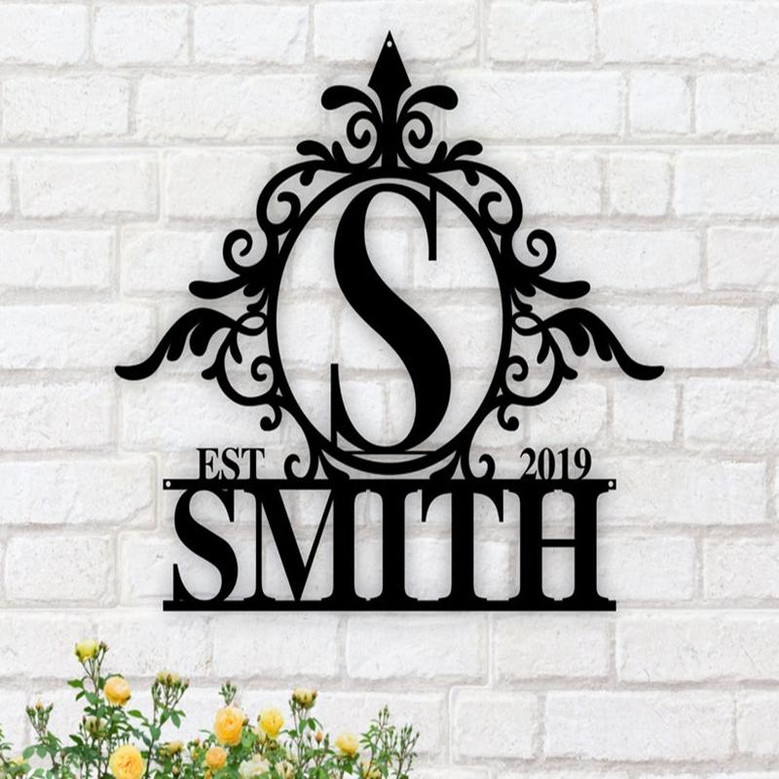 Last Name Sign EST Initial Sign, Personalized Family Name Metal, Metal Monogram, Door Hanger, Housewarming Gift, Wedding Monogram Sign