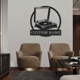 Personalized Music Turntable Record Monogram Metal Sign Art , Custom Turntable Record Metal Sign Music Lover Sign Decoration For Living Room