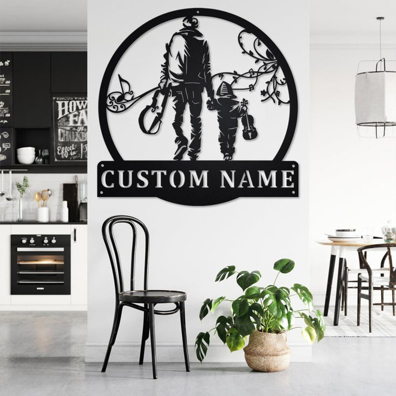 Custom Violin Father And Son Metal Wall Art, Personalized Violin Teacher Name Sign Decoration For Room, Violin Home Decor, Custom Violin