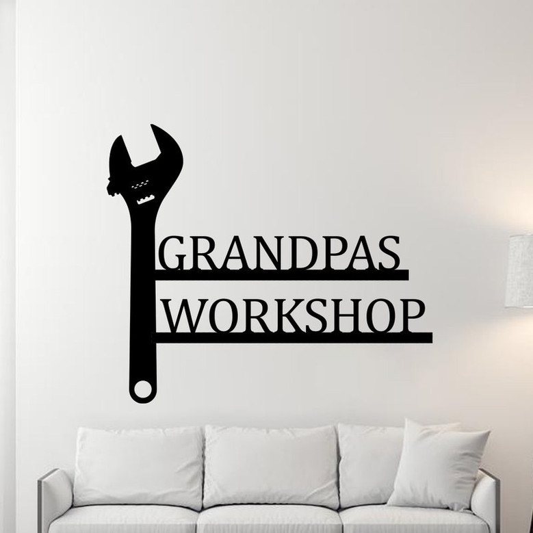 Grandpa's Workshop Sign, Crescent Wrench & Hammer art, Gift for Grandpa, Woodworker Sign, Custom Workshop Sign, Grandpa Gift, Workshop Sign