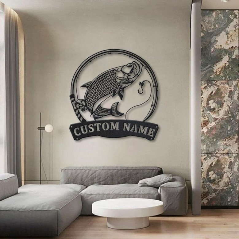 Personalized Atlantic Tarpon Fishing Fish Pole Metal Sign Art | Custom Atlantic Tarpon Fishing Metal Sign | Fishing Gift | Decor Decoration