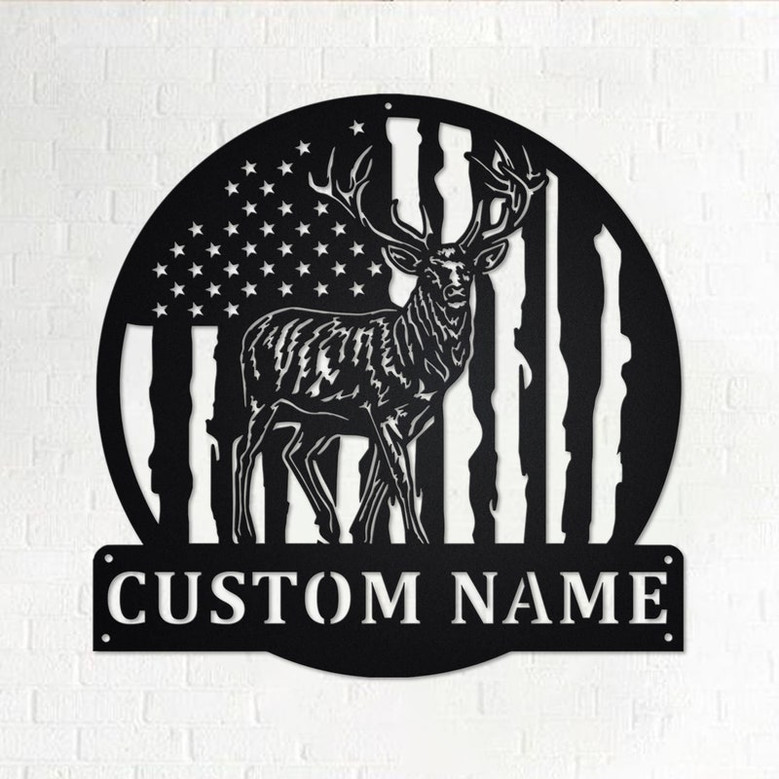 Custom US Flag Reindeer Metal Wall Art, Personalized Reindeer Name Sign Decoration For Room, Reindeer Home Decor, Custom Reindeer, Reindeer