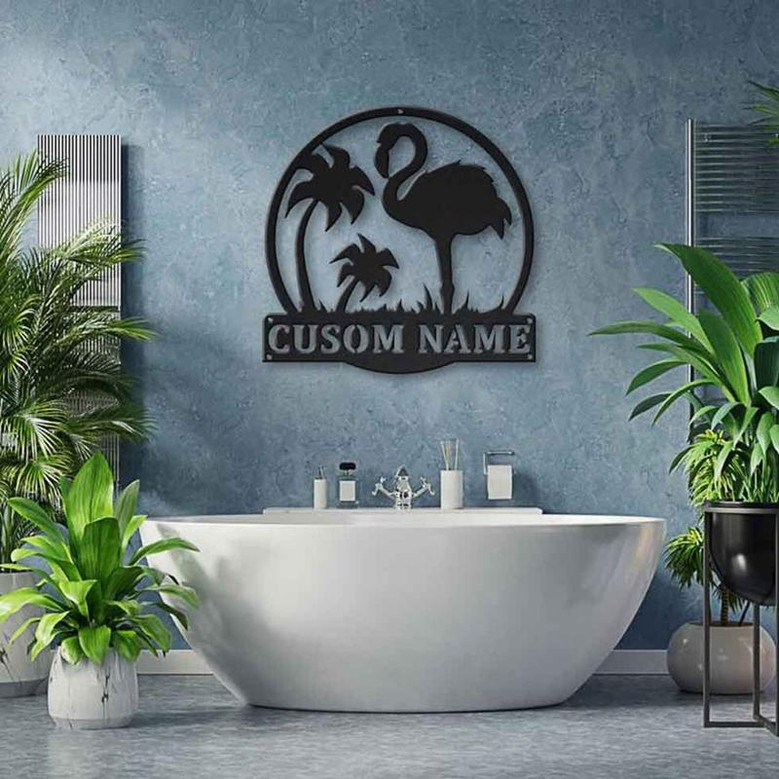 Personalized Flamingo Animal Monogram Metal Sign Art , Custom Flamingo Metal Sign, Flamingo Animal Lover Sign Decoration For Living Room